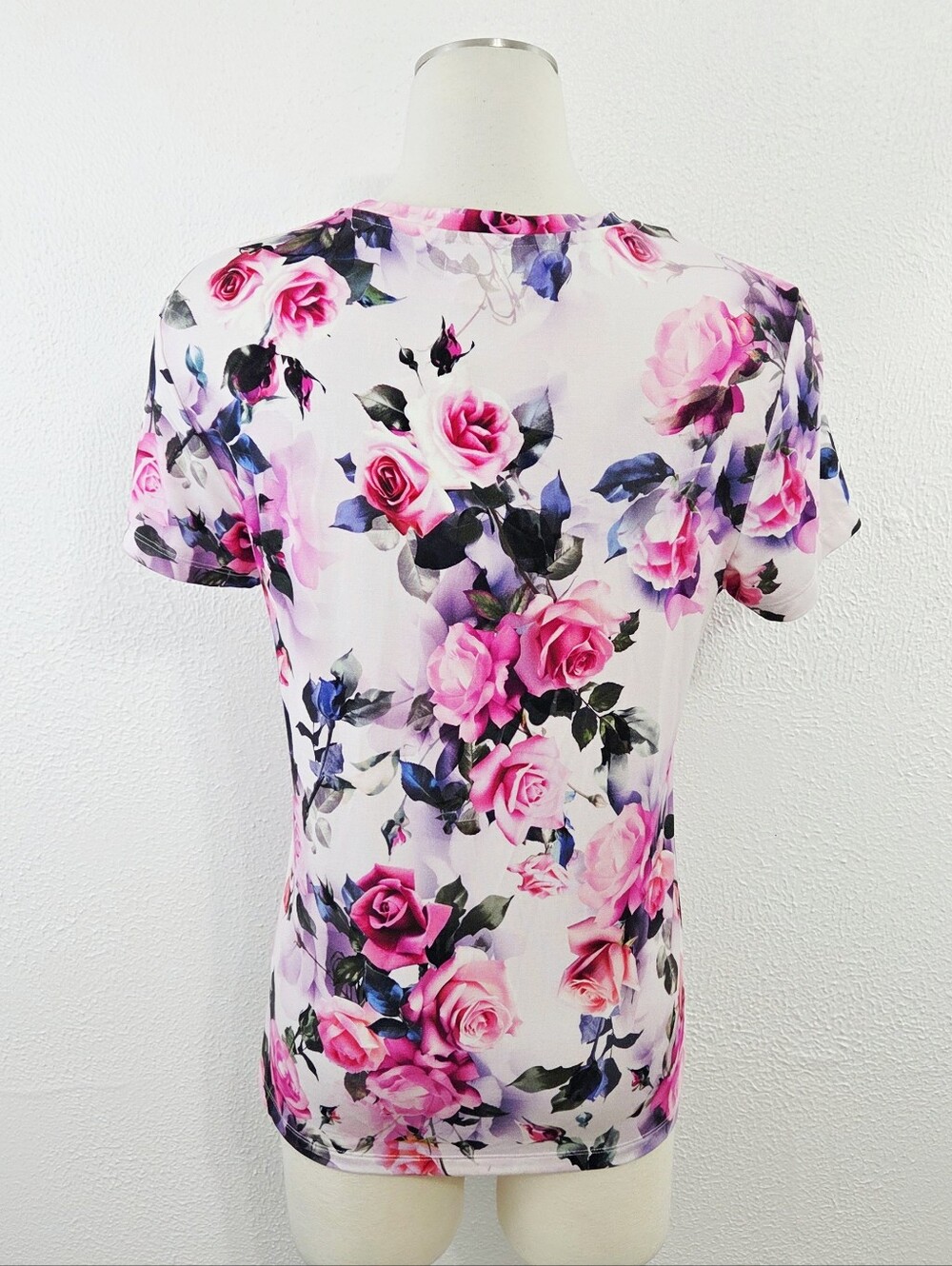 L'Agence Ressi fitted tee Pink Multi Water Rose floral women's Sz large new NWT - Picture 3 of 6